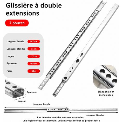 Glissière de tiroir bidirectionnelle 17 mm 2 sections 7 pouces acier laminé à froid 17 7 réf 4110 18,2 × 1,7 × 0,8 cm 200 g – Livraison gratuite