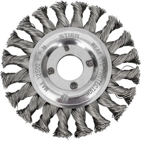 STIER Rundbürste 115 mm für Winkelschleifer, Bohrung 22,2 mm, gezopft, Edelstahl, Drahtbürste, Winkelschleifer Bürste, Schleifbürste, Topfbürste Winkelschleifer
