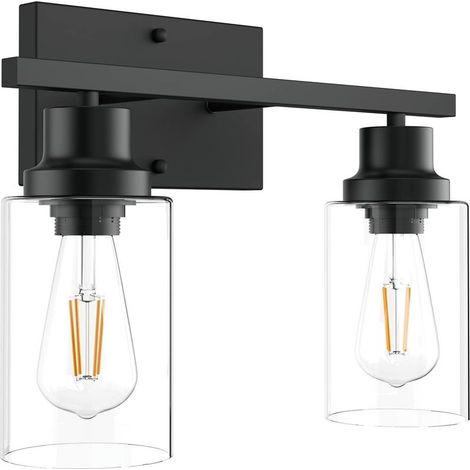Wall light to 2 lights for bathroom to the-on it of the mirror - Wall light with lampshade-day in glass transparent and base in metal - For bedroom, living room - RWApplique wall-mounted bedroom (1/5)