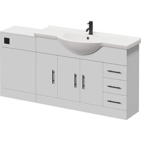 Alexander James Gloss White 1700mm 3 Door Vanity Unit Toilet Suite - 1700mm - Matt Black 96mm Bar HandleWithout James Toilet Pan