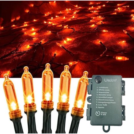 Catena luminosa 100 LED luce arancione a batteria da esterno per halloween 10 mt (1/5)