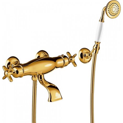 Mélangeur bain‑douche thermostatique OR avec douchette à main et support orientable TRES CLASIC COLOR - TRES 24217409OR (1/2)