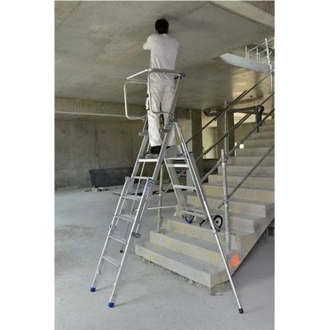 Duarib – Plateforme échafaudage pliable T7 – Hauteur de travail maxi 3.72m – Charge utile 150kg – Plancher antidérapant 0.50x0.40m – Aluminium (1/2)