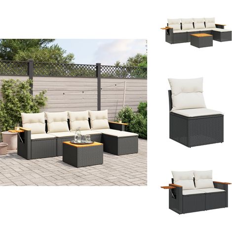 Salon de jardin 6 pcs avec coussins noir résine tressée - Salon De Jardin - Meuble Extérieur - Set Salon - Résine Tressée - Rotin Synthétique (1/5)