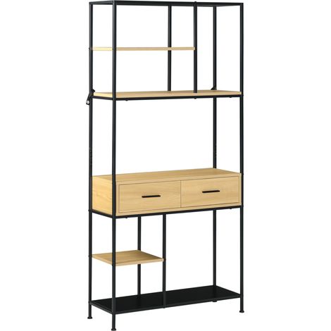 Estantería industrial de 5 niveles – 2 cajones – Estructura metálica – 80 x 30 x 170,5 cm – Roble