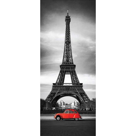 Sticker Porte Effet 3D Autocollant Trompe l'œil pour Porte Décoration Cuisine Salon Chambre Salle de bain Style Papier peint pour les murs Tour Eiffel Paris 204 x 83 cm (1/5)