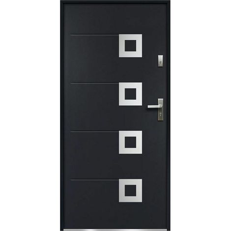 Porta d'ingresso Apertura verso sinistra L207 x L100 cm in Acciaio smaltato e Inox Antracite - TIFANA (1/4)