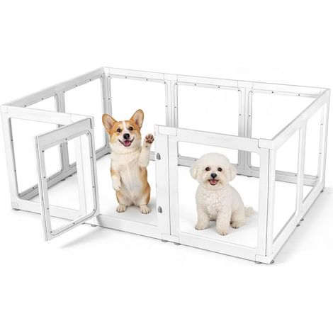 10 Panneaux Parc pour Chien,Parc Transparent pour Animaux de Compagnie de 60cm,pour intérieur et extérieur avec Porte verrouillable pour enclos pour Chiens/Chats/Lapins (152 102 61CM) (1/5)