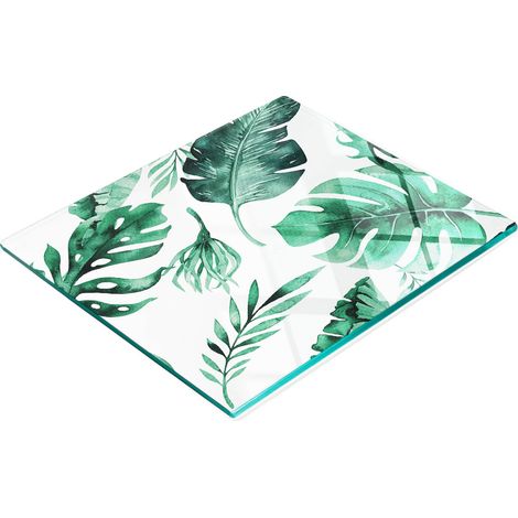 Tabla de cocina de vidrio templado con gr谩ficos decorativos de palmeras y hojas, 60x52 cm. (1/5)