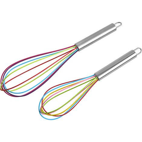 Batteur à œufs manuel en silicone avec poignée en acier inoxydable (2 pièces) - 30 cm + 25 cm