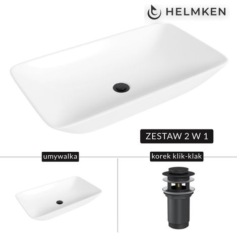 Lavabo da appoggio Helmken 88670000 (70x40) Bianco + Tappo Click-clack Nero opaco (1/5)