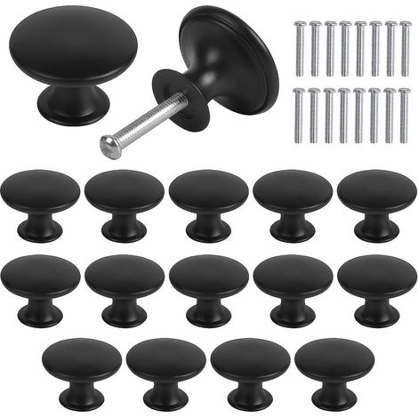 Ensemble de 16 boutons de meubles vintage, poignées de tiroir rondes de 30 mm, noires, parfaites pour les armoires de cuisine et les tables de chevet.