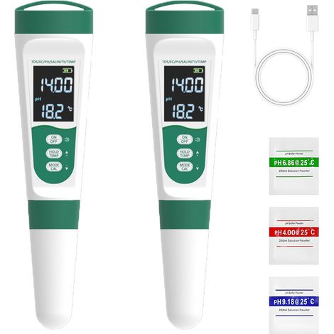 Rechargeable 2-piece water quality tester with voice function, high-precision pH meter for measuring pH/EC/TDS/salinity/thermometer (1/5)