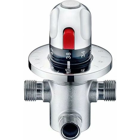 SABIR Vanne Mélangeur Eau Chaude Froide Mitigeur Thermostatique en Laiton Solide Valve de Mélange Température Fixe pour Lavabo Cuisine Salle de Bain Toilette G1/2 (1/5)