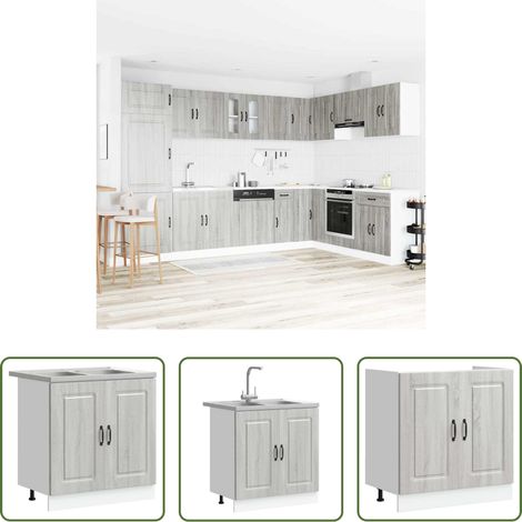 vidaXL Küchenregal - Küchenschrank mit Tür Kalmar Graues Sonoma 80 x 46 x 81.5 cm (1/5)