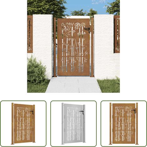 vidaXL Portail en acier corten - Portail de jardin 100x125 cm en acier Corten et design bambou (1/5)