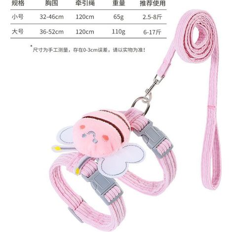 Filiyano-Laisse pour chat, ensemble laisse dégradée, laisse pour petit chien, harnais croisé pour chien, abeilles roses, taille M (1/5)