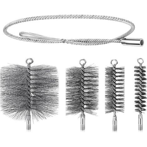 Lot de 4 brosses pour tuyau de poêle - 30/50/80/150 mm - avec tige de poussée et fil d'acier de 1 m - Brosse de cheminée - Kit de ramonage pour cheminée, cheminée, tuyau de poêle (1/4)