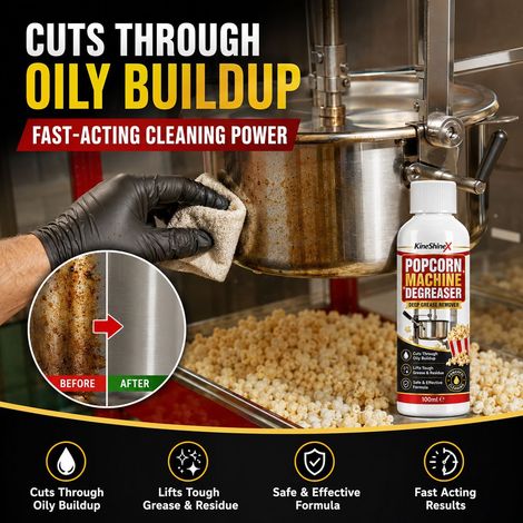 KineShineX Popcorn Machine Degreaser - Powerful Oil Stain Remover for Popcorn Equipment (1/4)