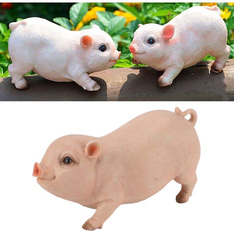 Estatua de cerdo de jardín, figura en miniatura hecha de resina rosa, 26 cm, decorativa para uso interior y exterior. (1/5)