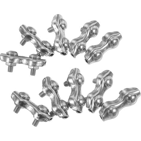 12 Pinces à Câble Doubles Robustes en Acier Inoxydable 304 Argenté pour Cordages et Câbles Métalliques, Design Double Tête, Usage Extérieur et Applications Nomades (1/5)