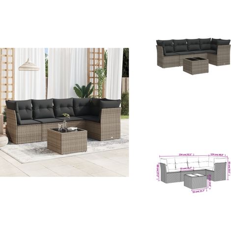 Salon de jardin 6 pcs avec coussins gris résine tressée - Ensemble Salon De Jardin - Mobilier De Jardin - Salon D'extérieur - Résine Tressée - Rotin Synthétique (1/3)