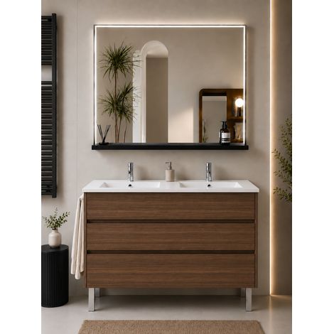 Badmöbel mit Waschbecken ORIGENBATH IMPERIA ohne Spiegel 120x45 cm Doppelwaschbecken Esche Tea (1/5)
