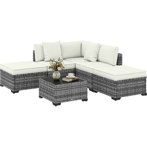 Outsunny Set Mobili Giardino Rattan con Cuscini Spessi, Grigio Misto