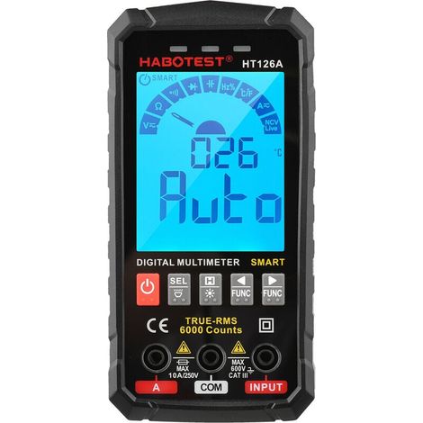 Multímetro digital inteligente, 6000 cuentas, verdadero valor eficaz, retroiluminación LCD, comprobador eléctrico, voltímetro, amperímetro, medición de temperatura, multifunción, voltaje CA CC, corrie (1/5)