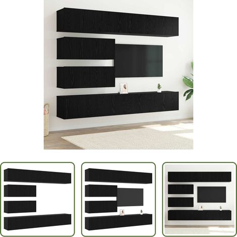 Wandmontage -  TV-Schrankset 6 pcs Schwarz Eichen-Optik Holzwerkstoff (1/5)