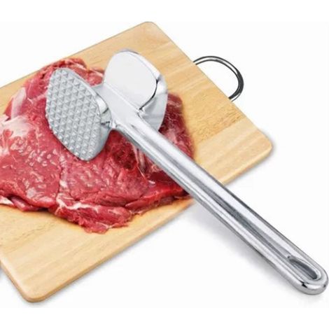 Attendrisseur de viande en alliage d'aluminium rond argenté, maillet à viande ergonomique pour steaks de cuisine (1/5)
