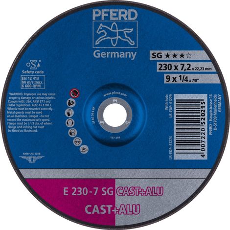 PFERD TOOLS Schruppscheibe E 230x7,2x22,23 mm Leistungslinie SG CAST+ALU für Guss/Alu 10 Stk (1/5)
