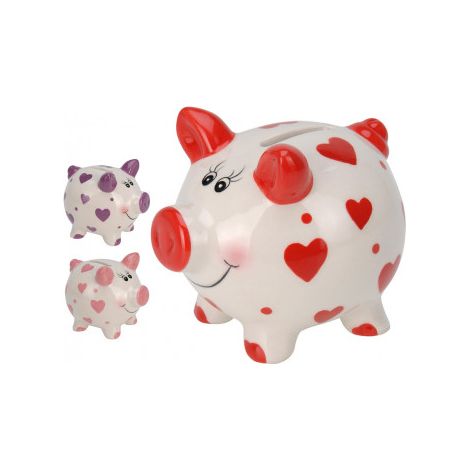 Hucha Cerdito con Corazones 9x7,5x8cm - Colores/Modelos Surtidos