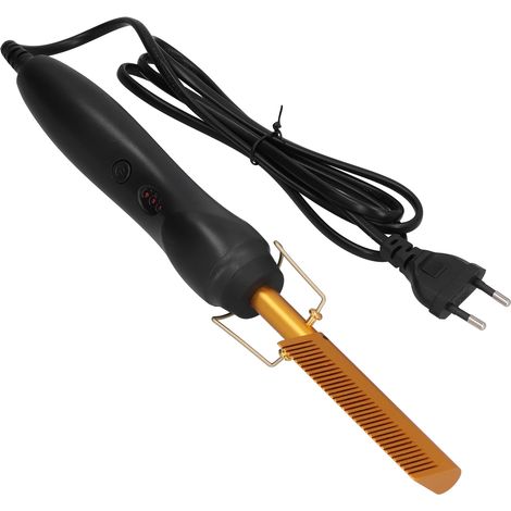 Lisseur et boucleur de cheveux 2-en-1, brosse chauffante rapide, prise européenne 120-240V, doré, usage sec et humide, peigne coiffant (1/5)