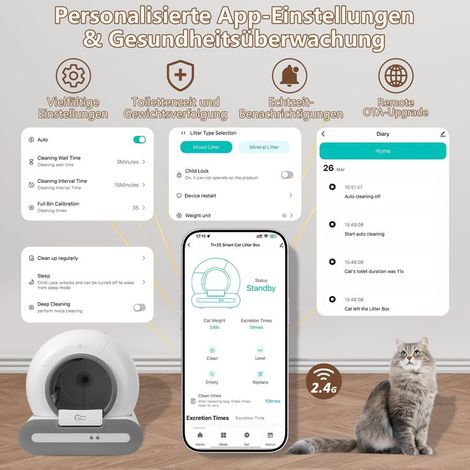 Maison de toilette autonettoyante intelligente pour chat Bac à litière automatique avec contrôle par application suivi du poids et grand espace de 65L