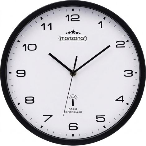 Monzana Wanduhr Funk Automatische Zeitumstellung Geräuscharm Sekundenzeiger Quarzuhrwerk Analog 31 cm Hohe Genauigkeit Haushalt Funkuhr Uhr Schwarz Weiß