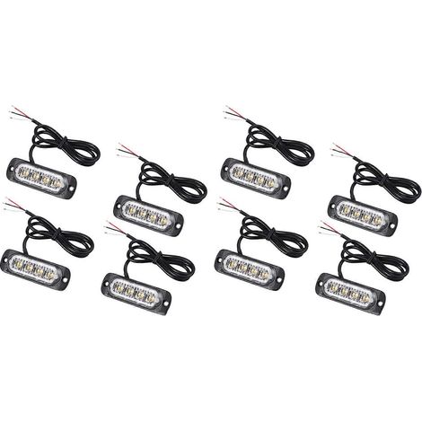 luces estroboscópicas de recuperación de 4 LED ámbar de 12 V y 24 V, intermitentes de avería de parrilla naranja (8 piezas, 4 LED ámbar, 12 V y 24 V)