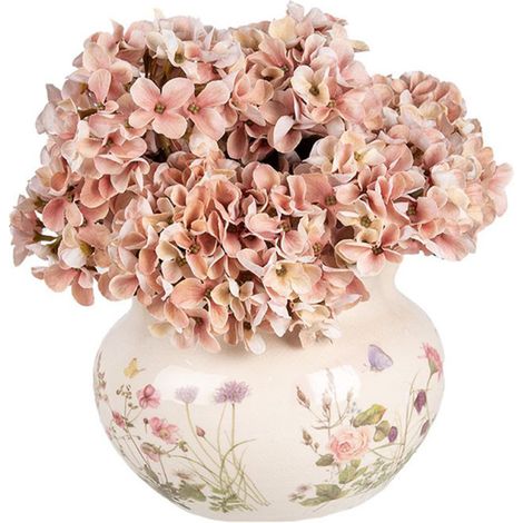 Pot céramique fleurie beige rose 20x14cm (1/3)