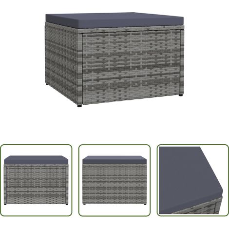 Tabouret extérieur - Tabouret de jardin avec coussin Gris Résine tressée (1/5)