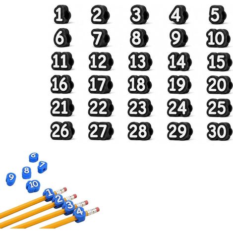 Lot de 30/50 décorations de crayons numérotées de 1 à 50, étiquettes réutilisables, organiseur de suivi de salle de classe, accessoire pour enseignants, fournitures scolaires, noir : nombre : 1 à 30 (1/5)