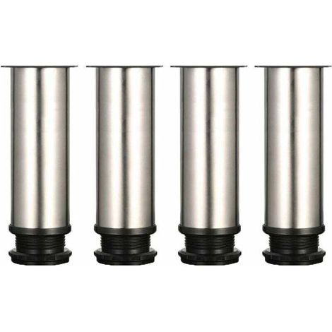 Vier verstellbare Füße, 150 mm hoch, dicke Möbelfüße, Tischfüße, Möbelfüße, gebürsteter Edelstahl, höhenverstellbar von 0 bis 15 mm. Edelstahlschrauben sind im Lieferumfang enthalten.