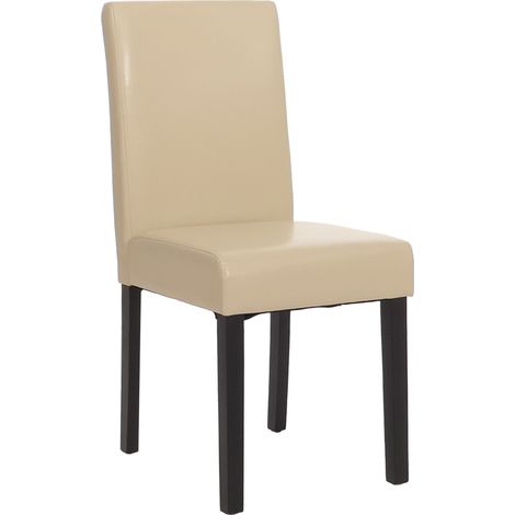 Littau silla de comedor, silla de cocina, cuero, crema, patas oscuras (1/5)