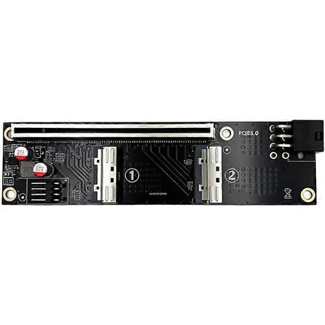 2-Port MCIO 5.0 zu PCI-E 5.0 x16 Adapterkarte mit 6-Pin GPU-Stromanschluss für Grafikkartenserver (1/5)