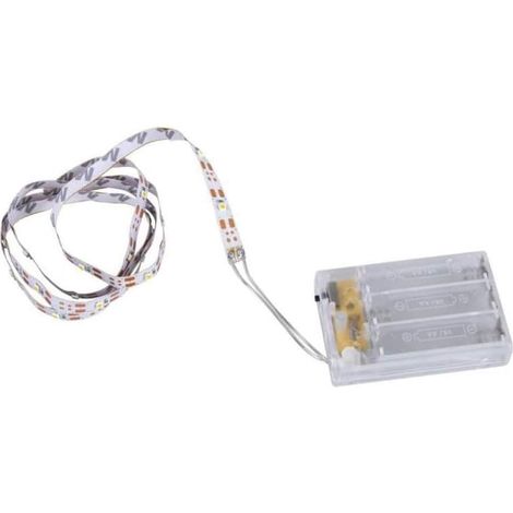 Ruban LED adhésif 1 mètre, lumière blanche intense, sans branchement, fonctionne avec 3 piles AA, idéal pour usage intérieur (1/5)