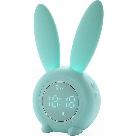 Réveil lumineux lapin mignon, lampe de chevet créative, veilleuse silencieuse avec fonction snooze et 6 niveaux sonores.