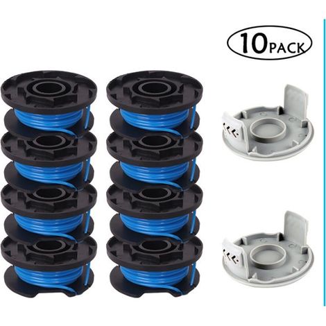 Paquete de 10 carretes de repuesto para desbrozadora Ryobi de 1/4 de pulgada, compatible con la desbrozadora inalámbrica Ryobi One+ AC14RL3A, 8 carretes + 2 tapas de corte. (1/5)