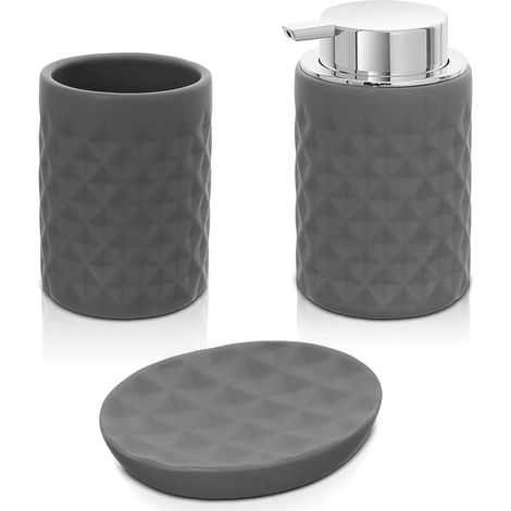 Accessori bagno da appoggio in set 3 pezzi ceramica colore grigio Cristal (1/5)