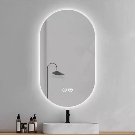 Miroir salle de bain LED tactile,miroir mural anti-buée intelligent,miroir barbier 60x90cm avec écran tactile,fonction anti-buée,argent