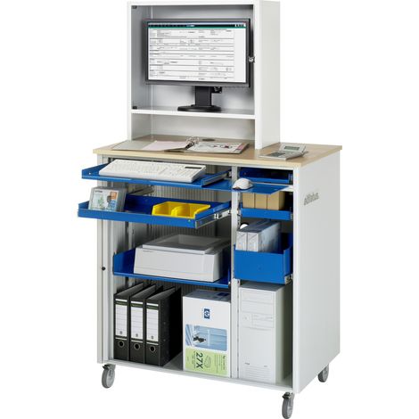 Computertisch H1810xB1030xT660mm mobil enzianblau/lichtgrau RAU (1/4)