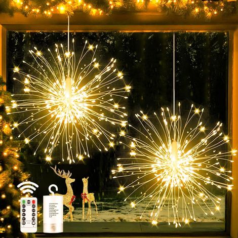 Set of 2 Christmas string lights with 180 LEDs - 8 firework modes - With remote control - Waterproof - For indoor and outdoor use - Warm white (1/4)